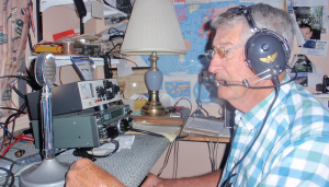 Bob LaMay, W2AFF, talking to a ham in Ireland. He has been involved with ham radio for about 40 years. The 79-year-old has broadcast to France, Italy, Germany, Russia and dozens of other nationals across the globe. “Russia was only about a year ago,” he says.