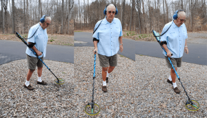 H. Connell Raate of Clay working in the field, trying to find hidden jewelry and other metals. He is a member of The Ring Finders, a worldwide organization of independent metal detecting specialists.