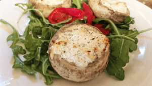 Goat cheese-stuffed mushroom.