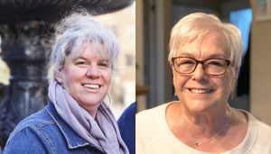 Left: Jenn Chapman of Manlius decided to stop highlighting her hair in her mid-30s when she first started showing signs of gray hair. Right: Sharon Grady started to color her hair at age 35. Eventually, she decided against it. “My hair is healthier and it’s kind of a free feeling.”