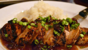 Bourbon pork ($18) at Scenic Root in Manlius comes with mashed potatoes and top-notch cherry glaze on top.