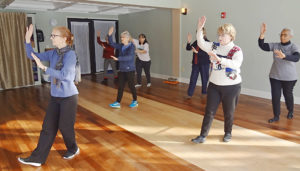 Genoa Wilson (left) leads her students in tai chi at the Manlius Senior Center.