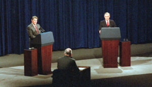 President Ronald Reagan in his second debate with former Vice President Walter Mondale in October 1984. The issue of old age was brought up by the moderator.
