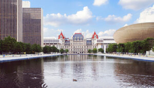 New York State Capitol and Empire State Plaza in Albany.