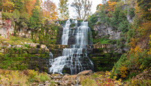 Chittenango Falls State Park in Chittenango features a 167-foot waterfall and gorge trail.